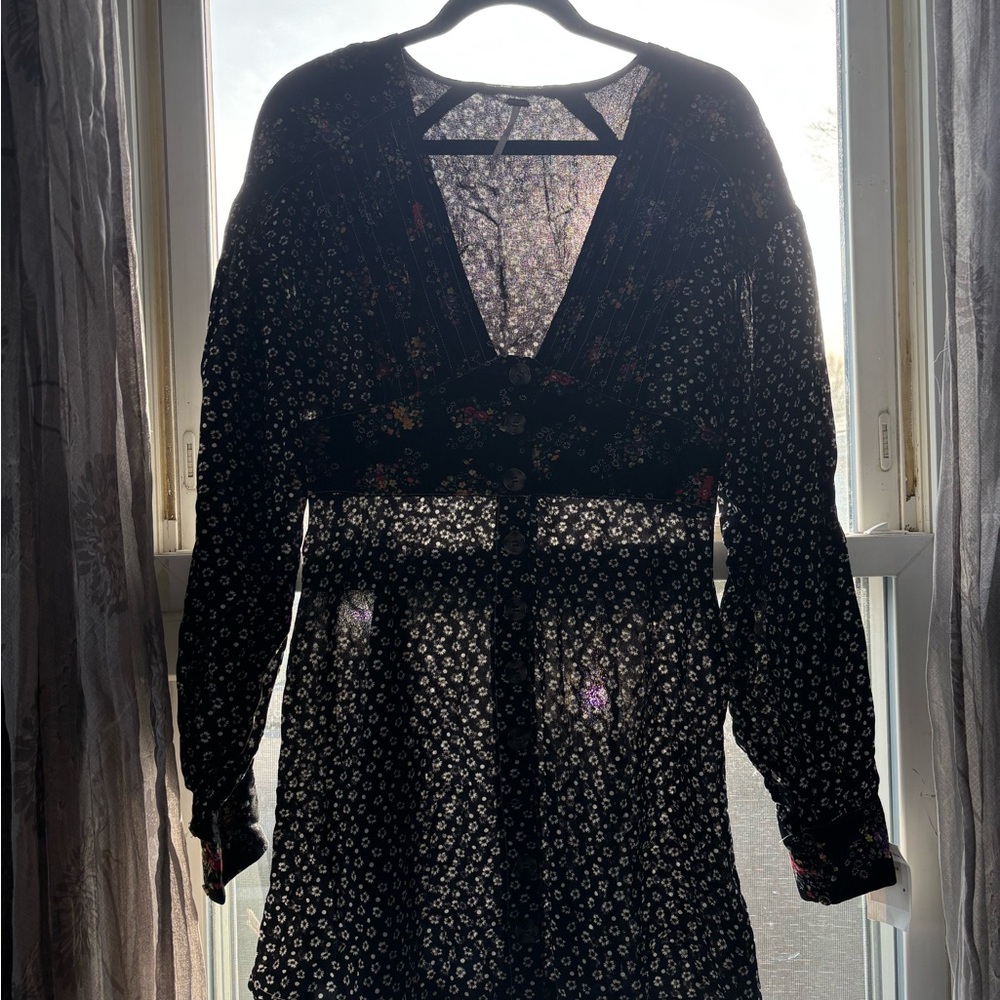 Free People Black Floral Long Sleeve Dress